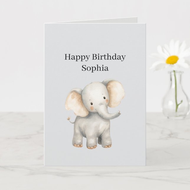 Grey Safari Elephant Birthday Card (Small Plant)