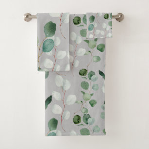 GREY SAGE GREEN BOTANICAL BATHROOM TOWEL SET