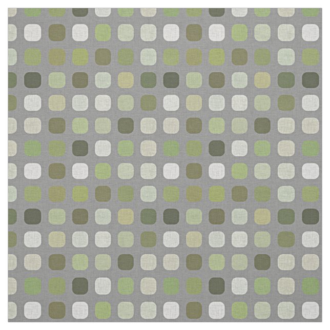 Grey Sage Olive Green Round Squares Art Fabric (Swatch)