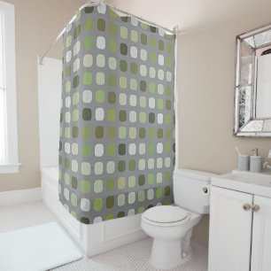 Grey Sage Olive Green Round Squares Art Shower Curtain