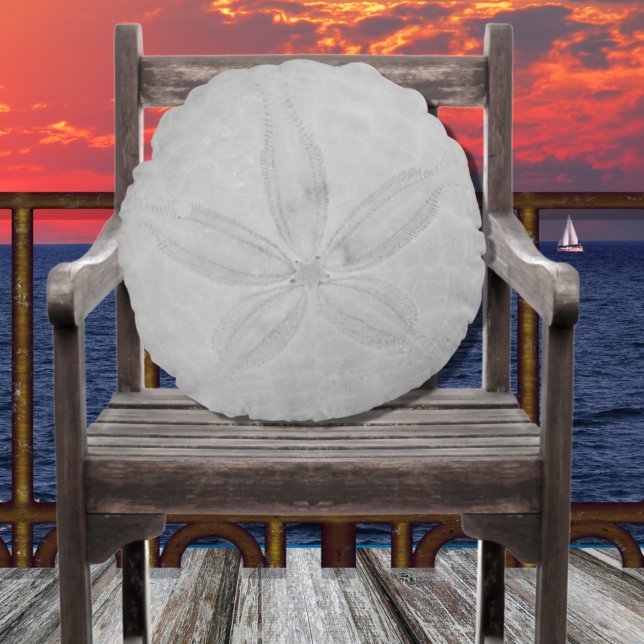 Grey Sand Dollar Nautical Coastal  Round Pillow (Creator Uploaded)