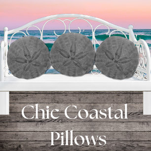 Grey Sand Dollar Nautical Coastal Sea Round Pillo Cushion