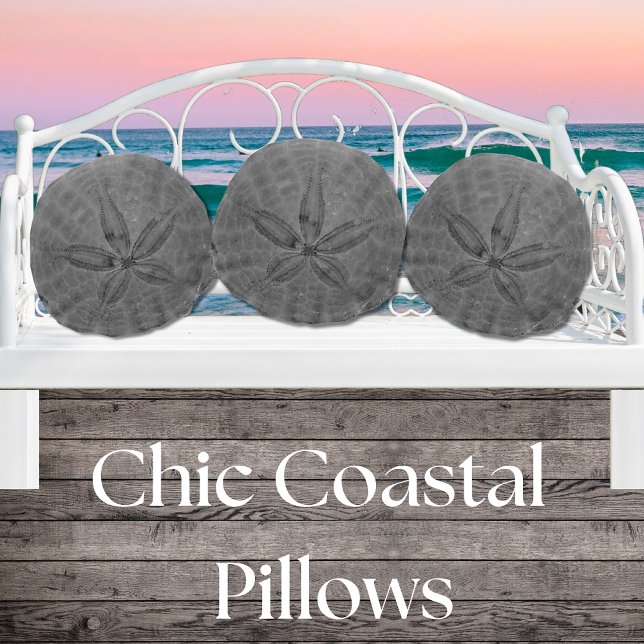 Grey Sand Dollar Nautical Coastal  Sea Round Pillo Round Cushion (Creator Uploaded)