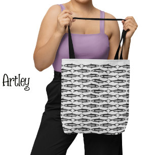 Grey Sardine Art Pattern Fish Drawings Tote Bag