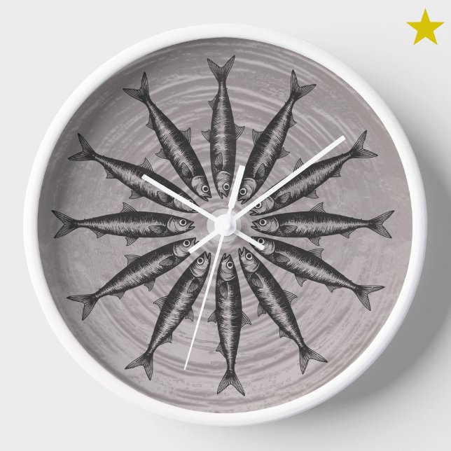 Grey Sardine Drawing Sketch Fish Pattern   Clock (Creator Uploaded)