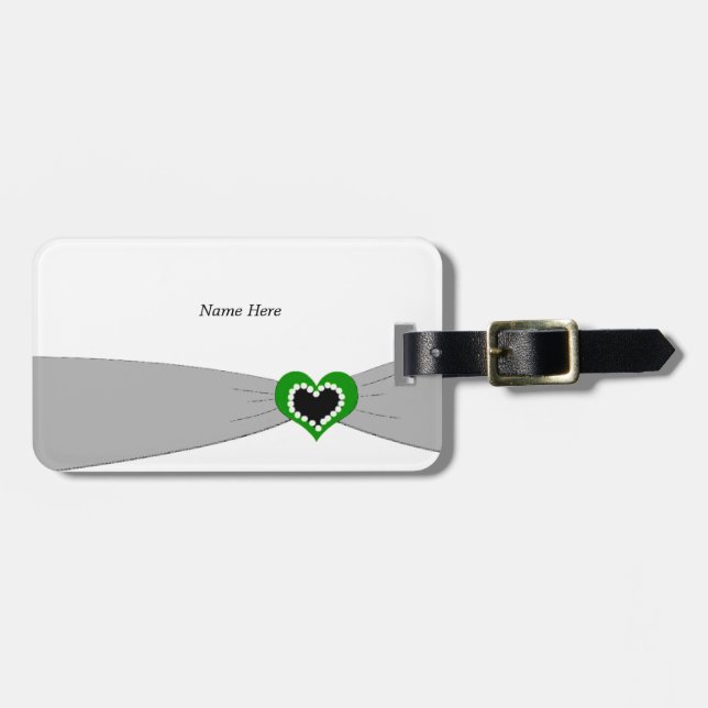 Grey Sash with Green Heart Luggage Tag (Front Horizontal)
