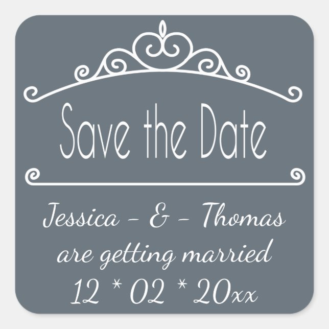 Grey Save The Date Slate White Engagement Wedding Square Sticker (Front)