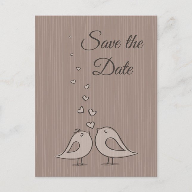 Grey Save the Date Wedding Birds Photo Post Card (Front)