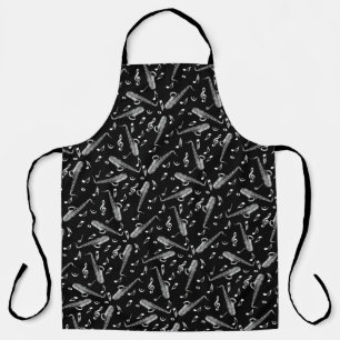 Grey Saxophone Music Note Pattern Apron