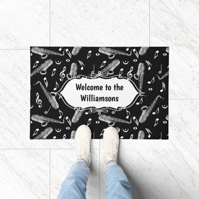 Grey Saxophone Music Note Pattern Doormat (Indoor)