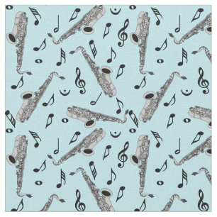 Grey Saxophone Music Note Pattern Fabric