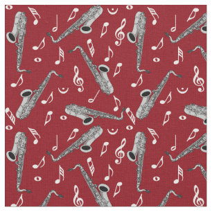 Grey Saxophone Music Note Pattern Fabric