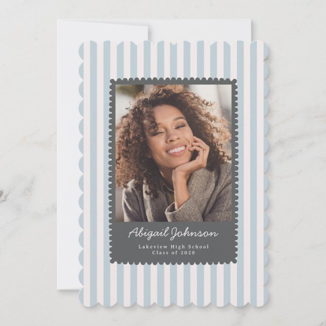 Grey Scalloped Graduation Photo Announcement (Front)