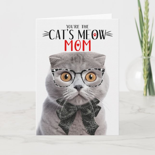 Grey Scottish Fold Cat for Mum on Mother's Day Holiday Card (Front)