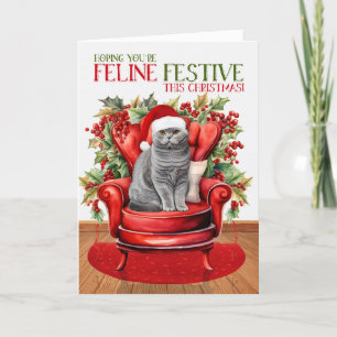 Grey Scottish Fold Christmas Cat FELINE Festive Holiday Card