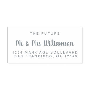 Grey Script Future Mr Mrs Wedding Return Address Self-inking Stamp
