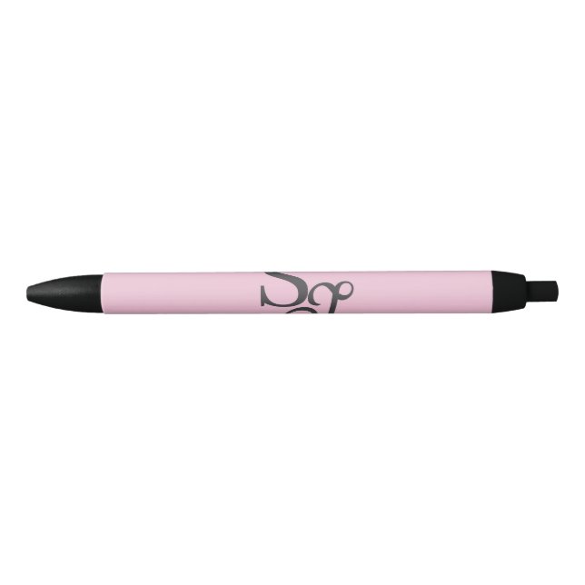 Grey script initial monogram pink black ink pen (Front)