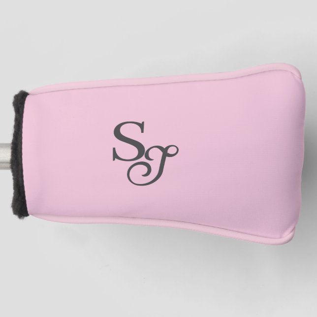 Grey script initial monogram pink golf head cover (Front)