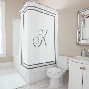 Grey Script Monogram Initials Grey Custom Name Shower Curtain