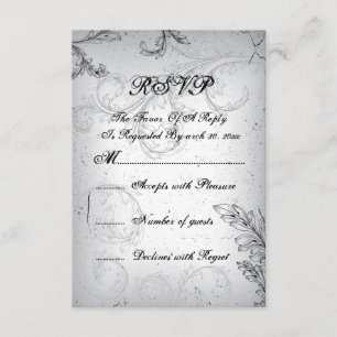 Grey scroll 25th silver wedding anniversary RSVP Card