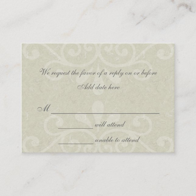 Grey Scroll Wedding Response Card (Front)