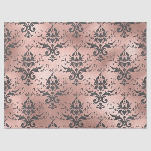 Grey Scroll Work Floral on Pink Decoupage Tissue Paper (Front)