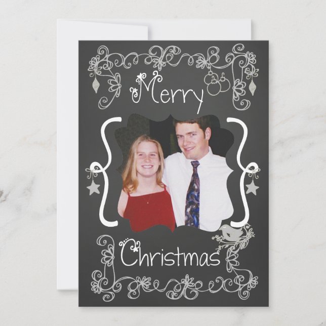 Grey Scrolls Customised Photo Holiday Card (Front)