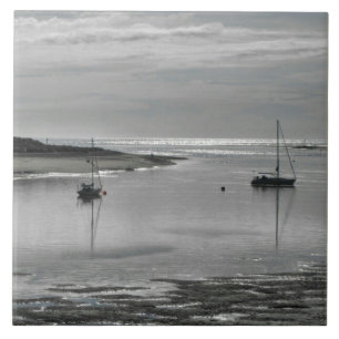 Grey Sea and Sailing Boats Ceramic Tile