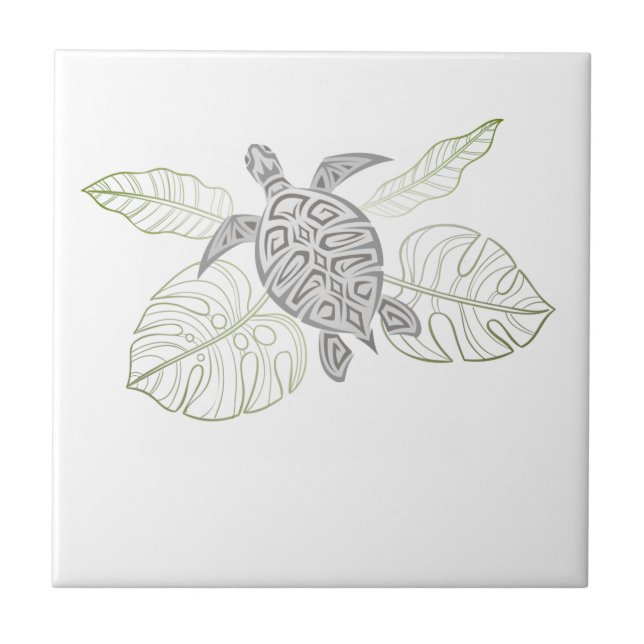 Grey Sea Turtle Tropical Coastal Ceramic Tile (Front)