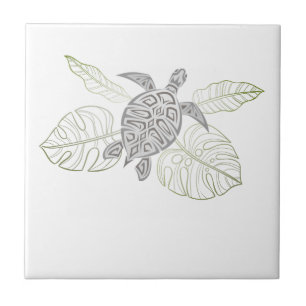 Grey Sea Turtle Tropical Coastal  Ceramic Tile