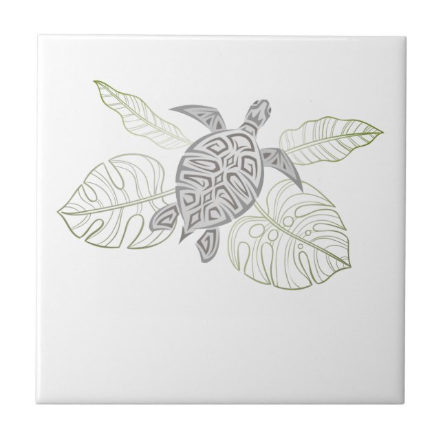 Grey Sea Turtle Tropical Coastal  Ceramic Tile (Front)