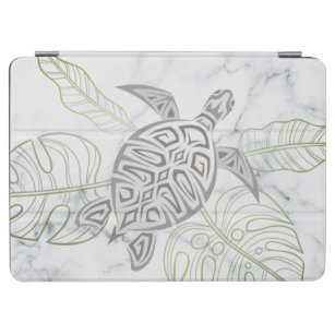 Grey Sea Turtle Tropical Leaves Coastal  iPad Air Cover