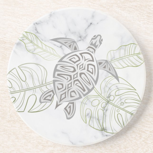 Grey Sea Turtle Tropical Marble Coastal  Coaster (Front)