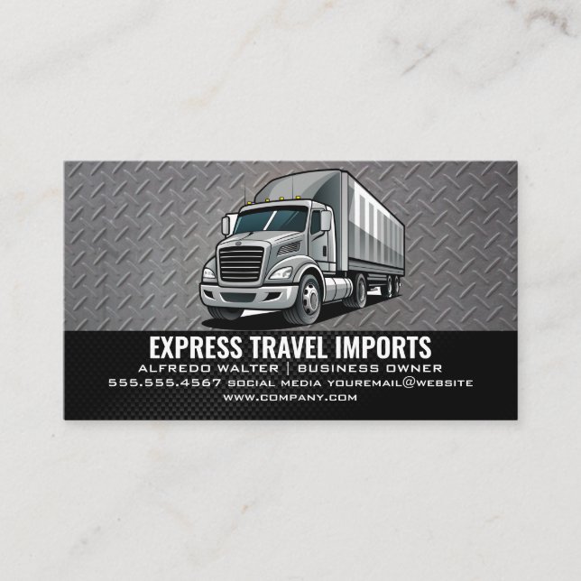 Grey Semi Truck | Transports Business Card (Front)