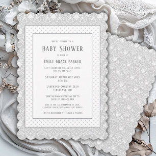 Grey Shabby Chic Vintage Baby Girl Shower Invitation