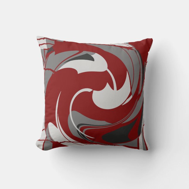 Grey Shades on Dark Red Abstract Flower Art Design Cushion (Front)