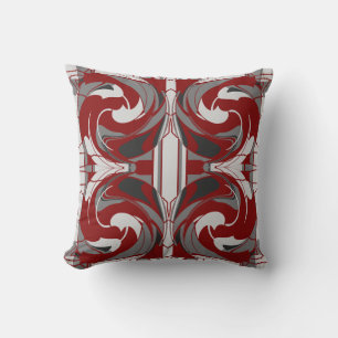 Grey Shades on Dark Red Floral Large Tile Design Cushion