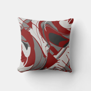 Grey Shades on Dark Red Flowing Floral Abstract Cushion