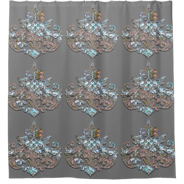 Grey Shadow Penbrooke Baroque Elegant Showertime Shower Curtain (Front)