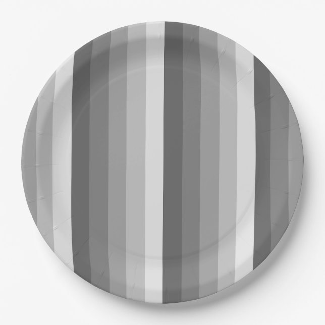 Grey shadow stripes paper plate (Front)