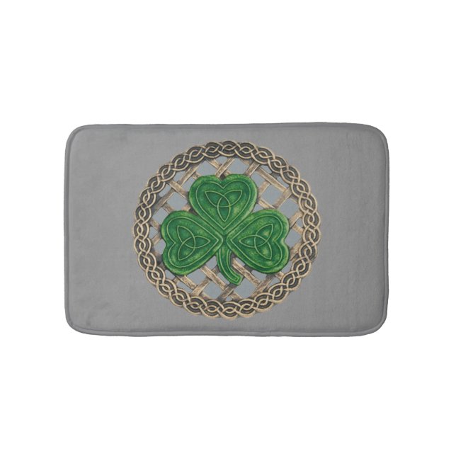 Grey Shamrock On Celtic Knots Bath Mat (Front)