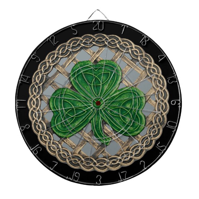 Grey Shamrock On Celtic Knots Dart Board (Front)