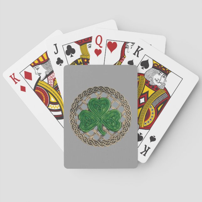 Grey Shamrock On Celtic Knots Playing Cards (Back)