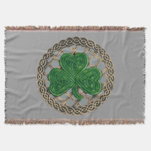 Grey Shamrock On Celtic Knots Throw Blanket