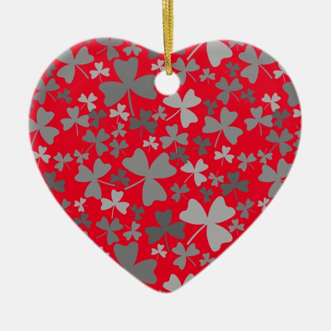 Grey Shamrocks Ceramic Ornament (Front)