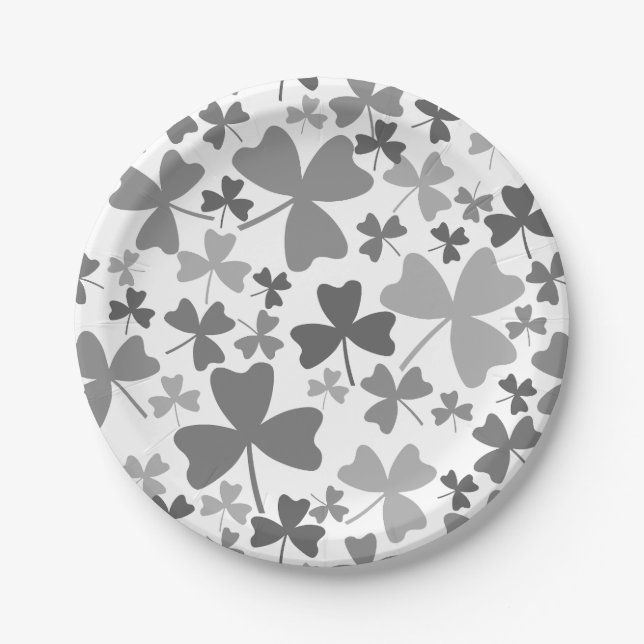 Grey Shamrocks Paper Plate (Front)