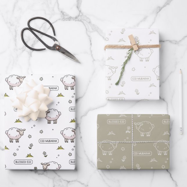 Grey Sheep Eid Mubarak Kids Wrapping Paper Sheet (Front)