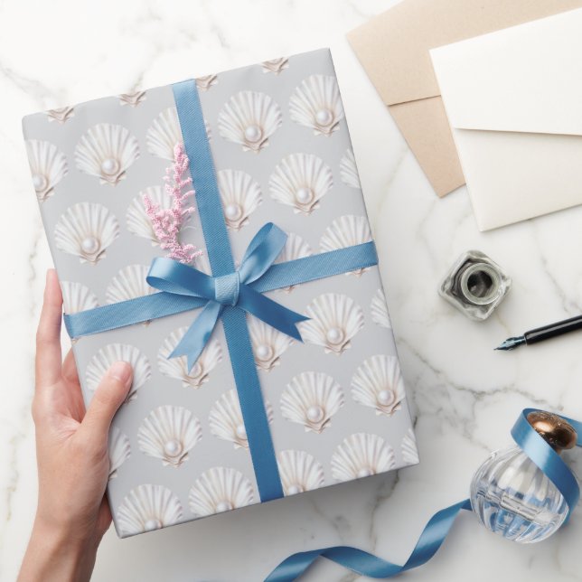 Grey Shell White Pearl Bridal Shower Wrapping Paper (Gifting)