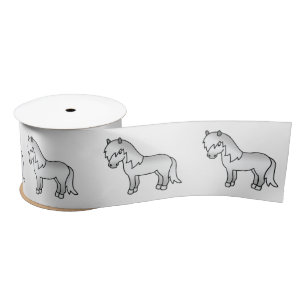 Grey Shetland Pony Cute Cartoon Illustration Satin Ribbon
