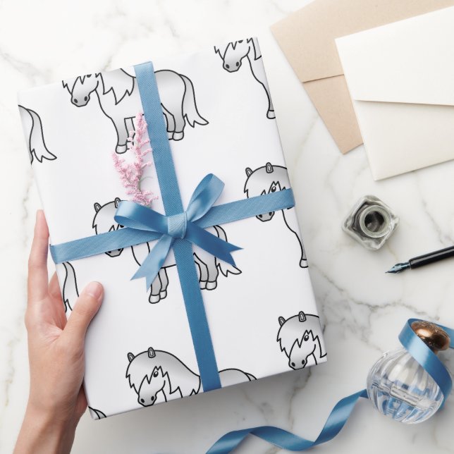 Grey Shetland Pony Cute Cartoon Pony Pattern Wrapping Paper (Gifting)